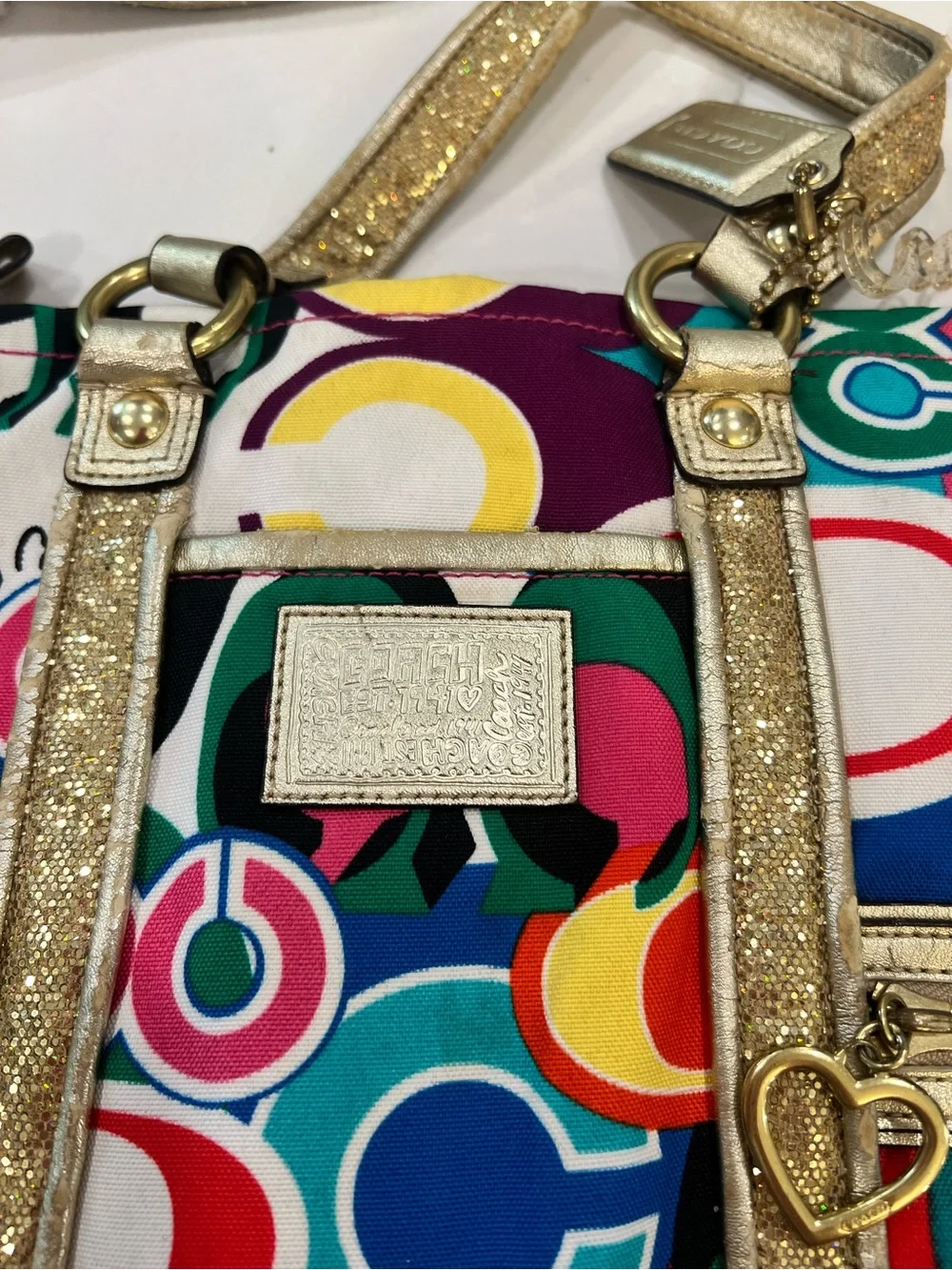 Coach Rare Poppy Pop C Glam Spotlight Colorful Signature Shoulder Handbag Tote